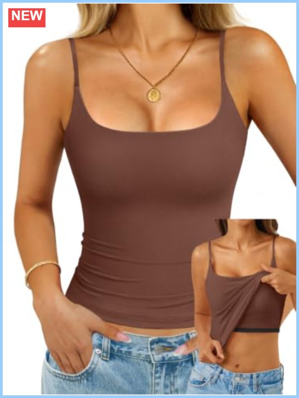 Cotton Built-in Bra Square Neck Cami Tank Top